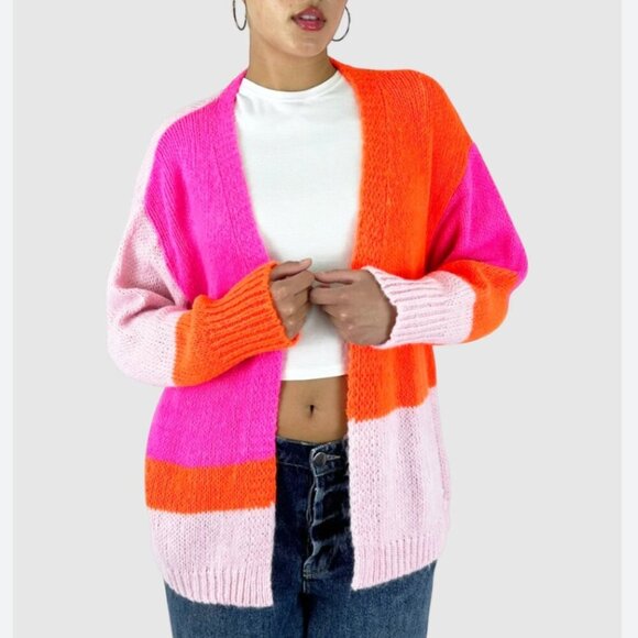 Frieda & Freddies Colourblock Knit Cardigan Pink Orange Size 40/XS - Picture 1 of 6
